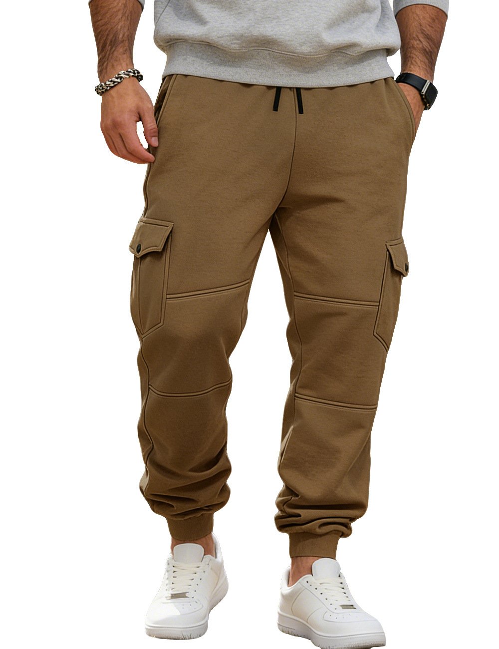 Mens Patchwork Multi-Pocket Drawstring Workwear Casual Pants - الصورة 9