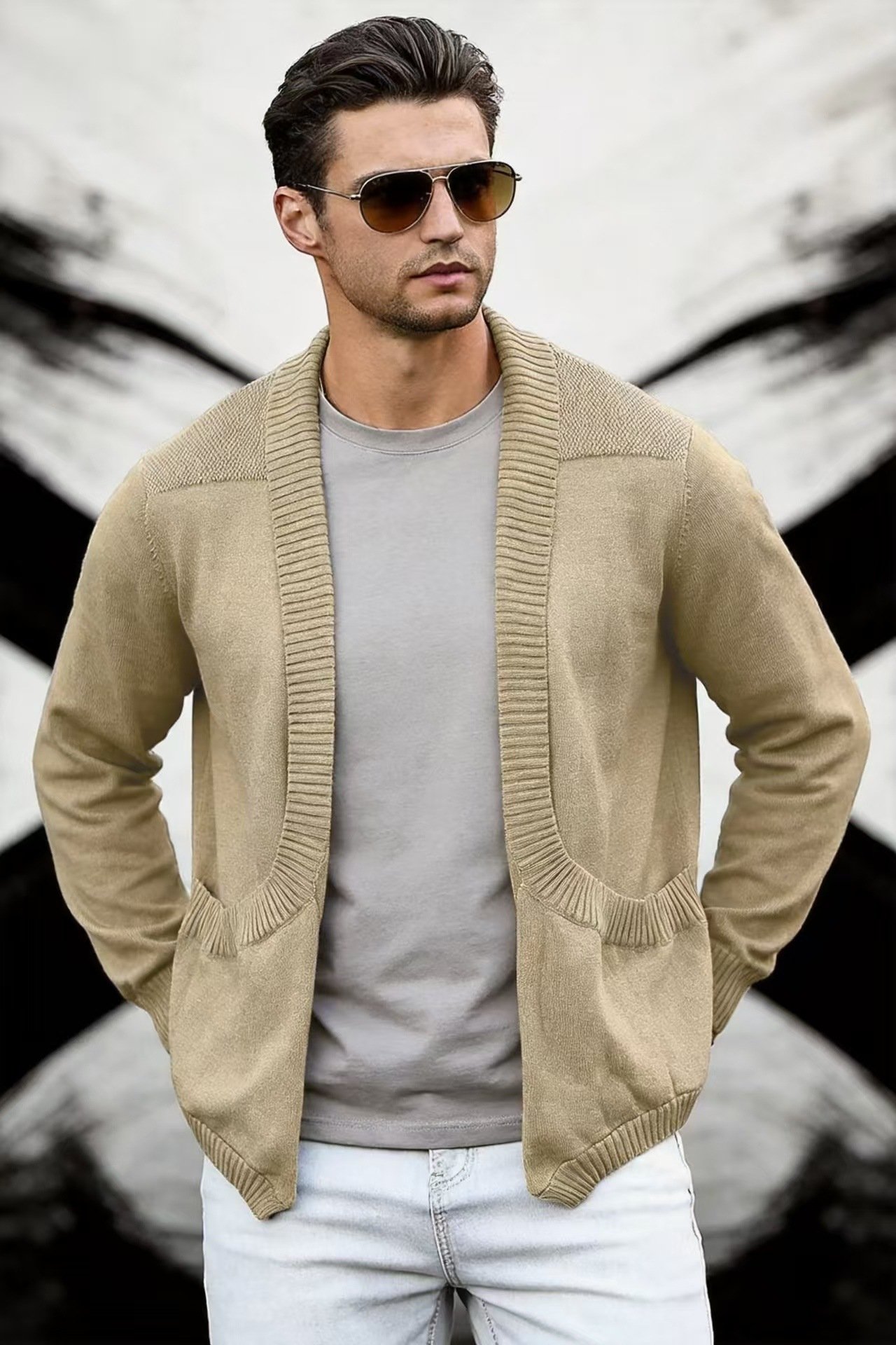 Mens Cardigan Sweater Shawl-Neck Knitted Coat - الصورة 9