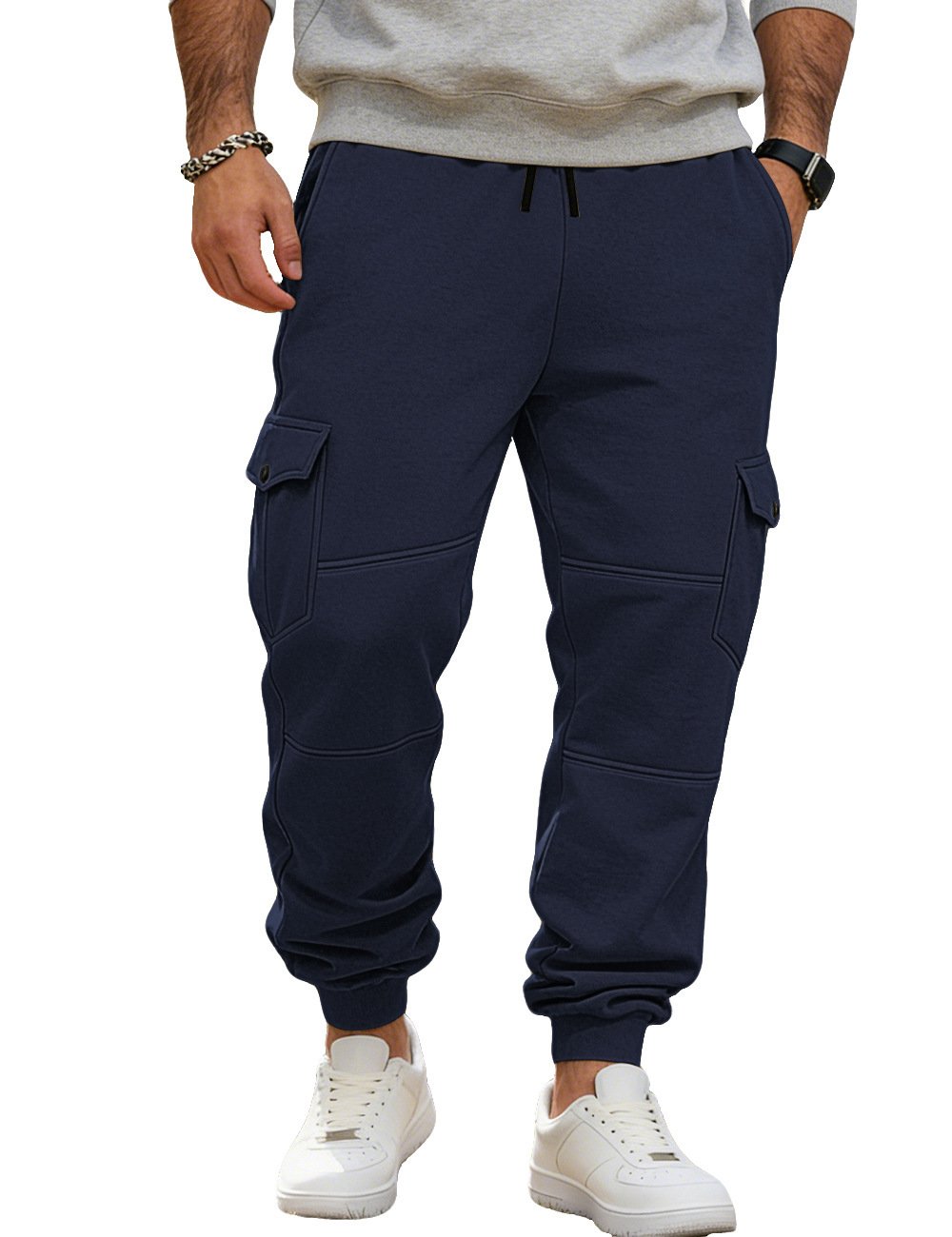 Mens Patchwork Multi-Pocket Drawstring Workwear Casual Pants - الصورة 5