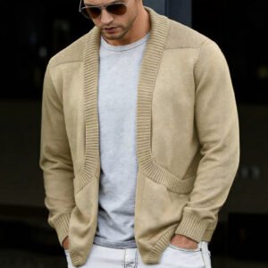 Mens Cardigan Sweater Shawl-Neck Knitted Coat