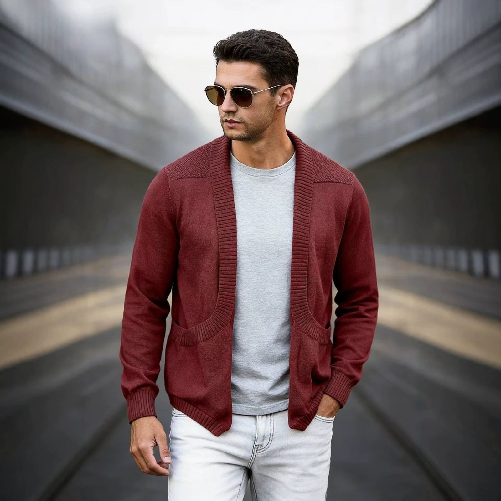 Mens Cardigan Sweater Shawl-Neck Knitted Coat - الصورة 4