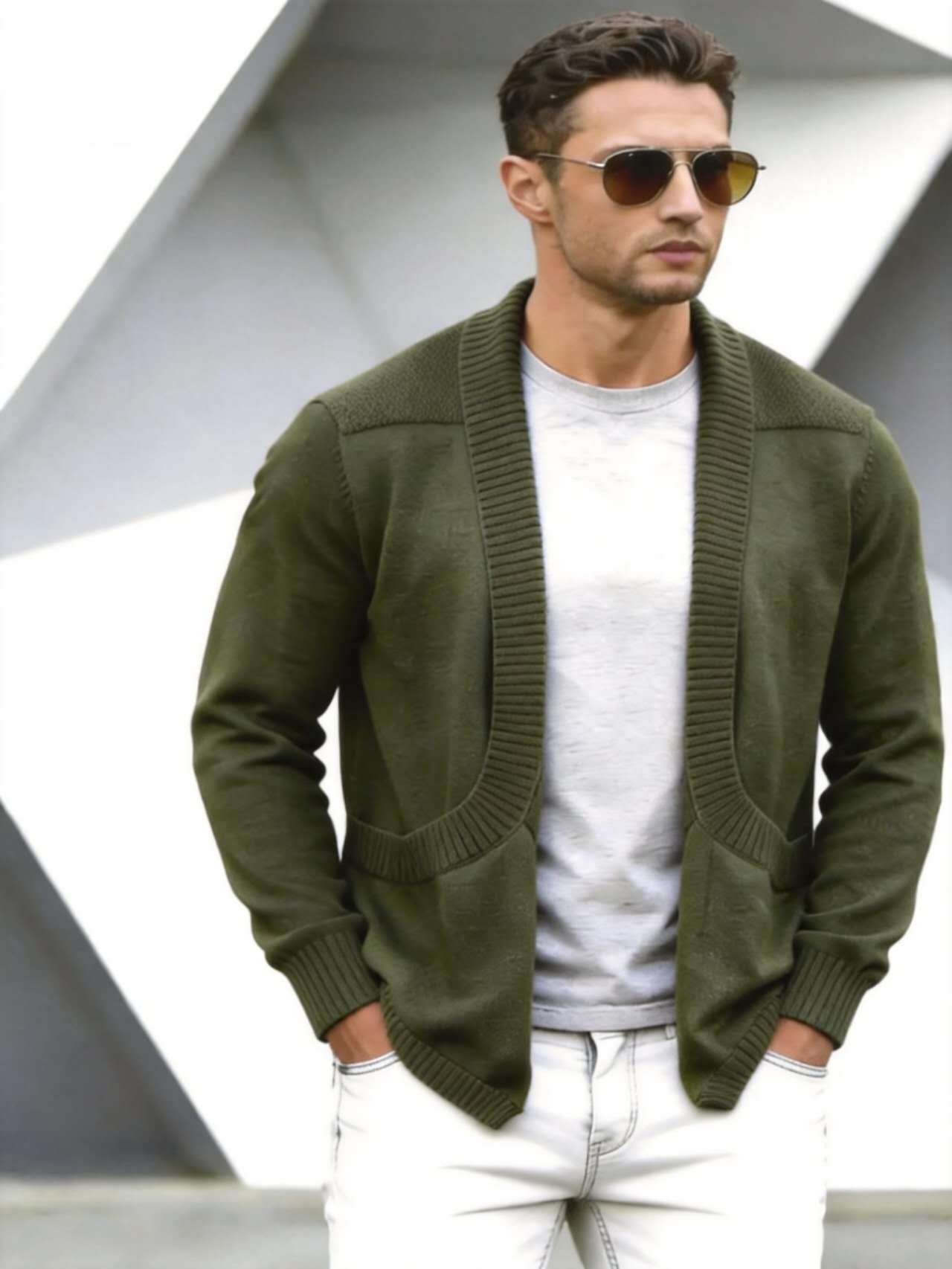 Mens Cardigan Sweater Shawl-Neck Knitted Coat - الصورة 10