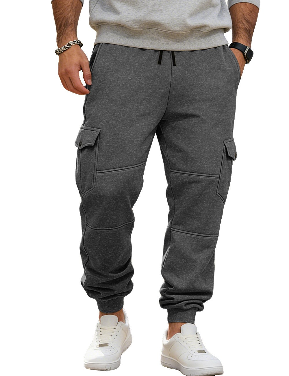 Mens Patchwork Multi-Pocket Drawstring Workwear Casual Pants - الصورة 10