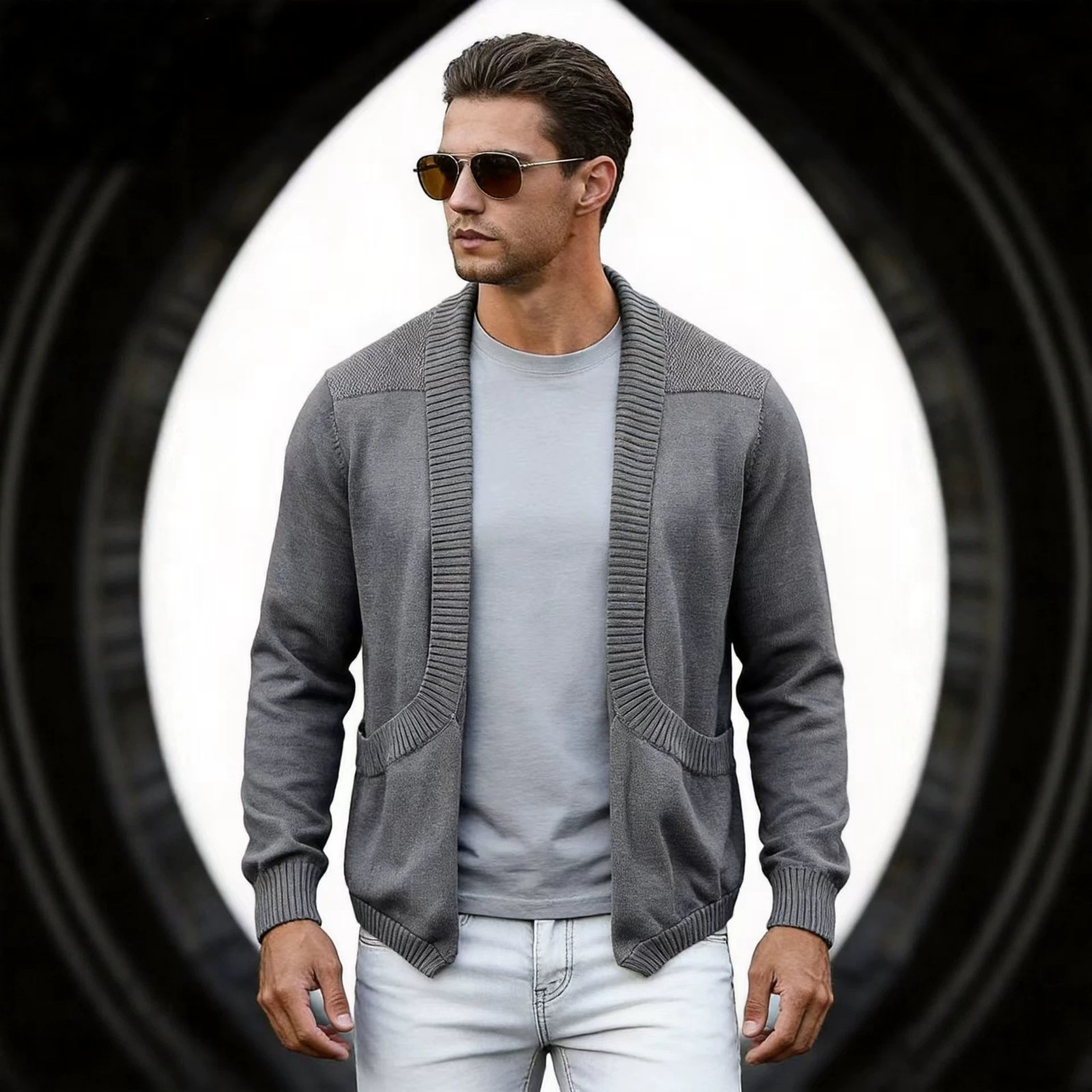 Mens Cardigan Sweater Shawl-Neck Knitted Coat - الصورة 3