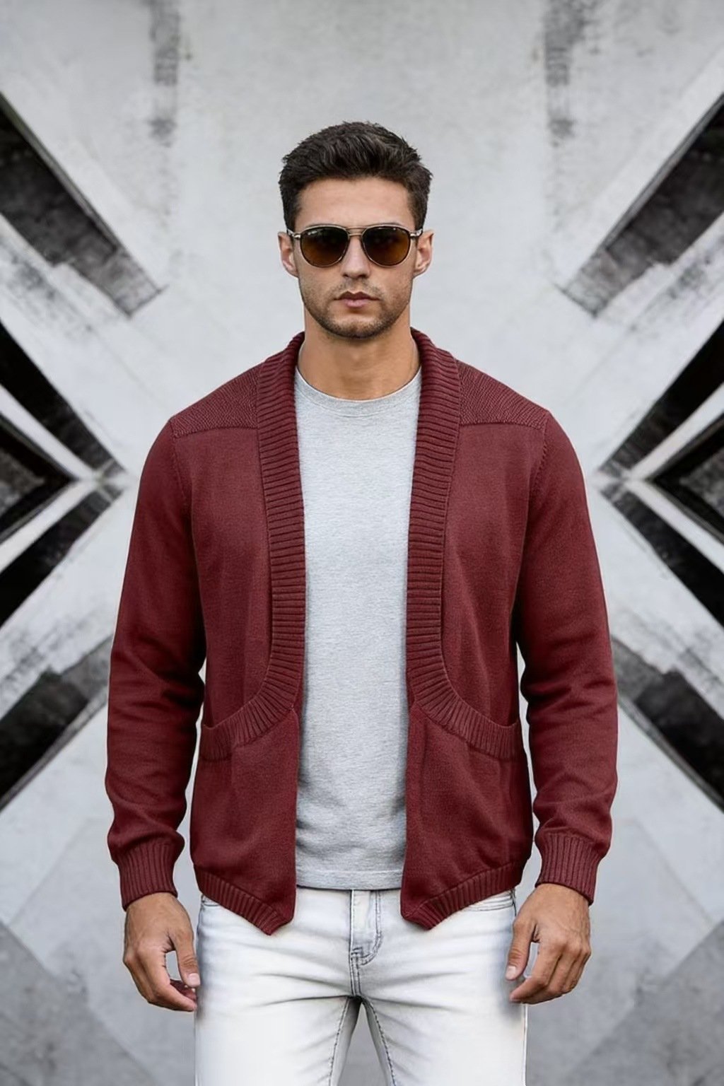 Mens Cardigan Sweater Shawl-Neck Knitted Coat - الصورة 7