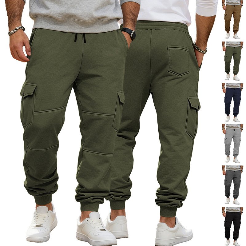 Mens Patchwork Multi-Pocket Drawstring Workwear Casual Pants - الصورة 2