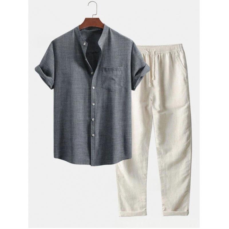 Mens 3D-printed Loose-fit Short-sleeve Shirt Set - الصورة 3