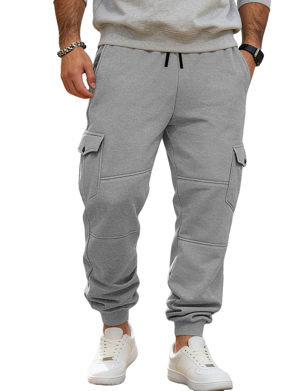 Mens Patchwork Multi-Pocket Drawstring Workwear Casual Pants - الصورة 6