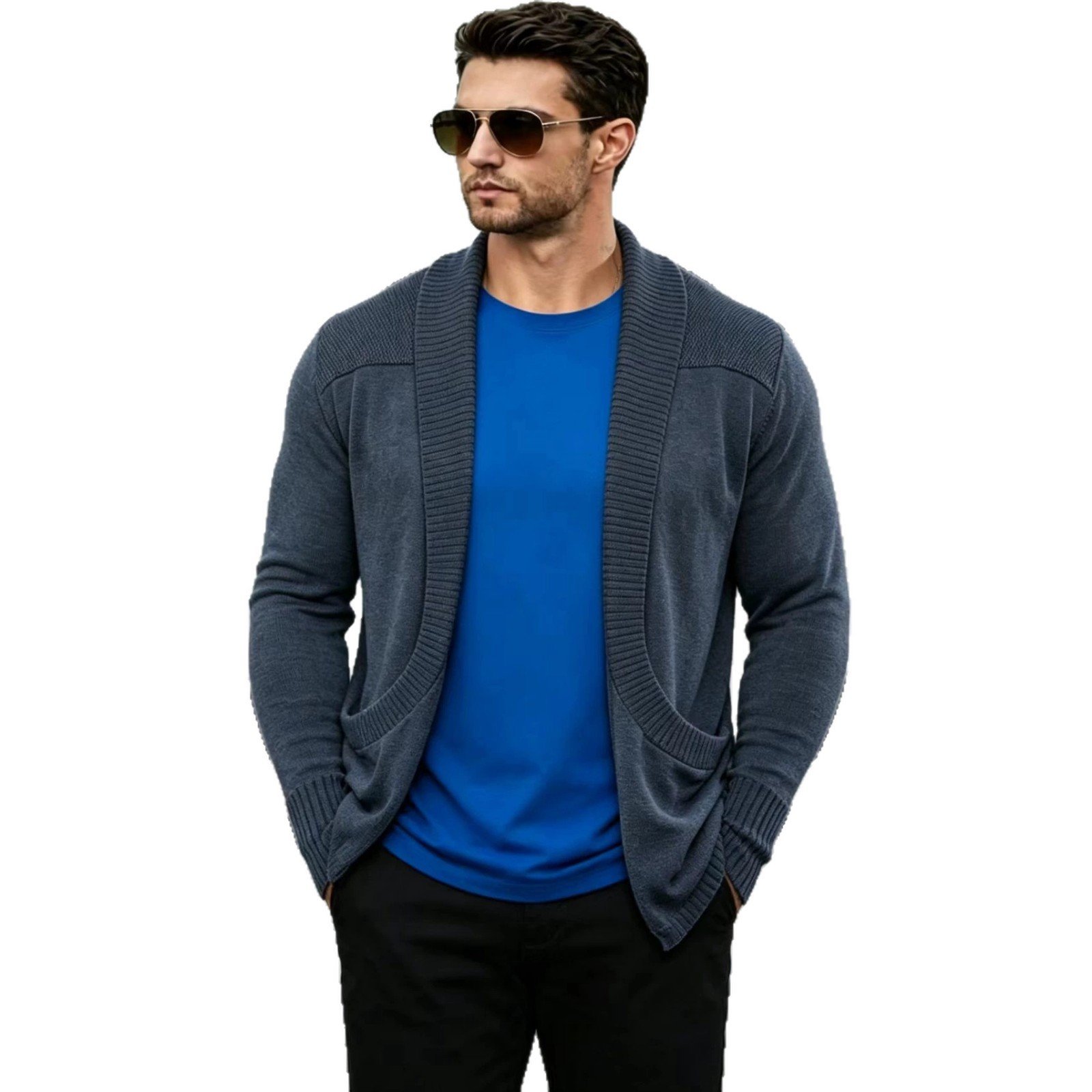 Mens Cardigan Sweater Shawl-Neck Knitted Coat - الصورة 5