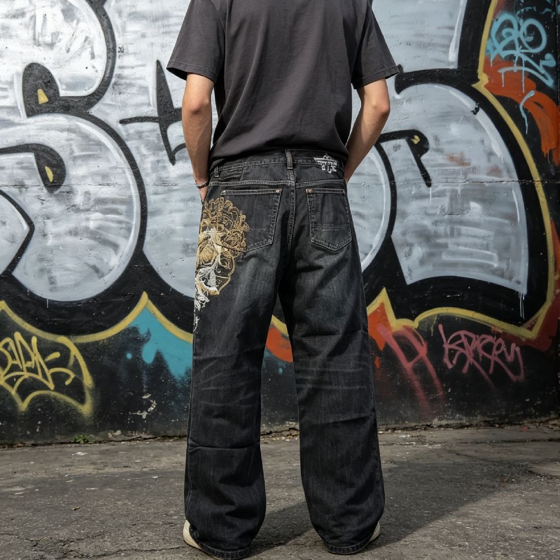 American Retro Embroidered Jeans Washed Loose Casual Straight-leg Wide Leg Pants - الصورة 5