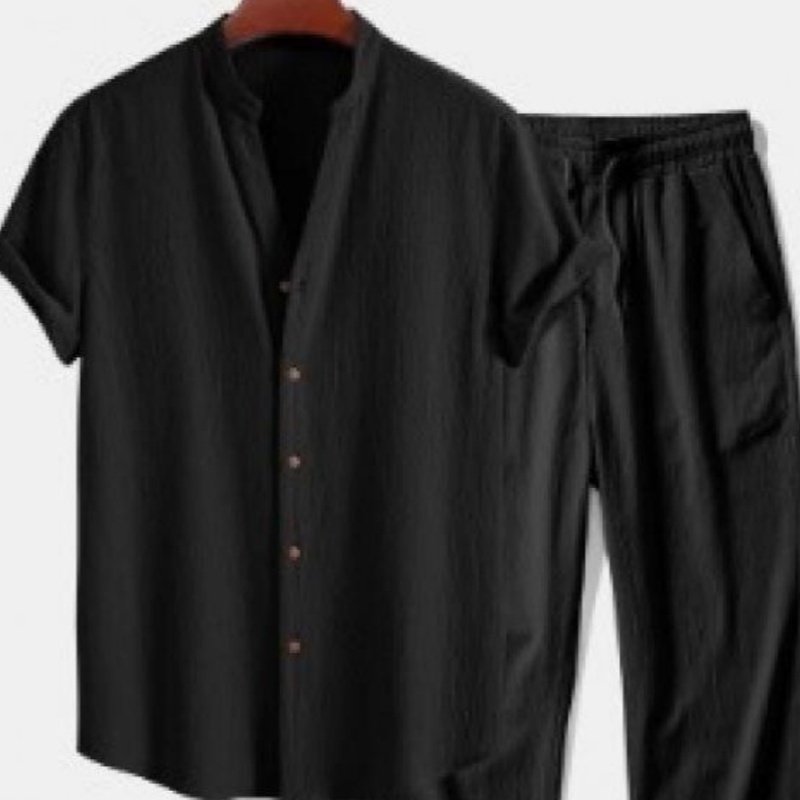 Mens 3D-printed Loose-fit Short-sleeve Shirt Set