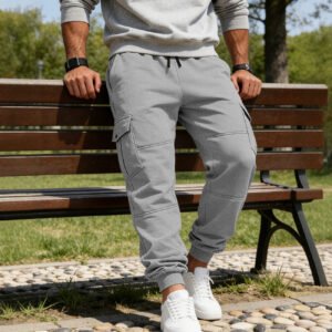 Mens Patchwork Multi-Pocket Drawstring Workwear Casual Pants