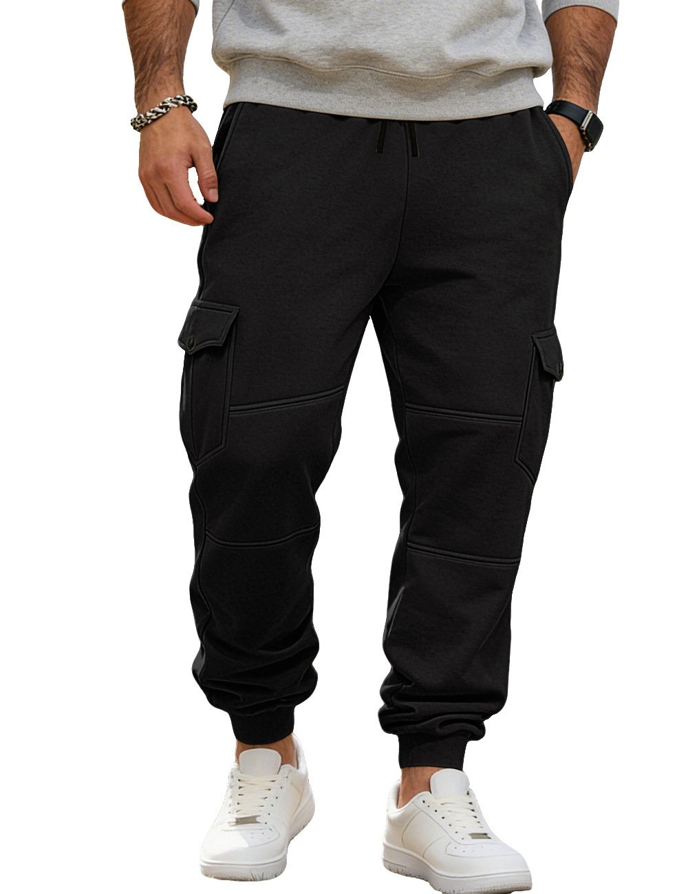 Mens Patchwork Multi-Pocket Drawstring Workwear Casual Pants - الصورة 7
