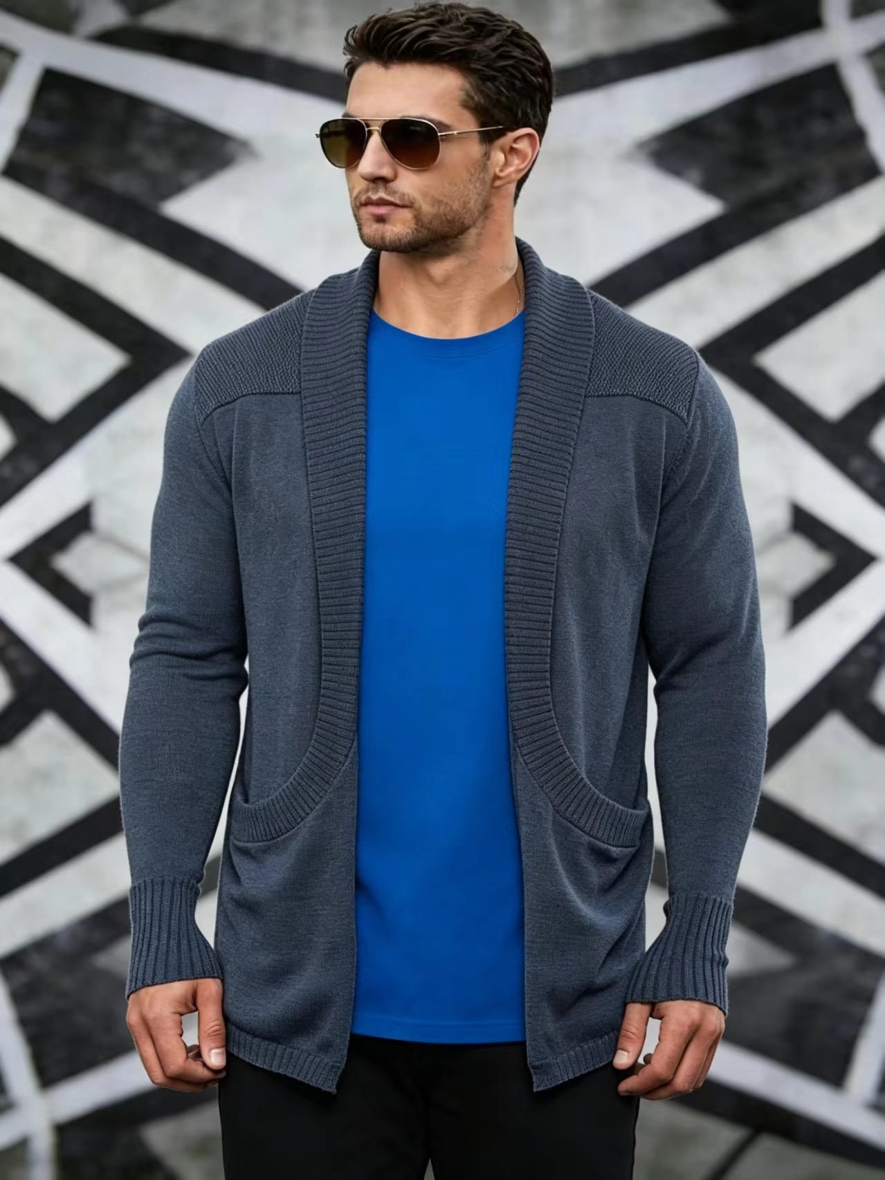Mens Cardigan Sweater Shawl-Neck Knitted Coat - الصورة 6