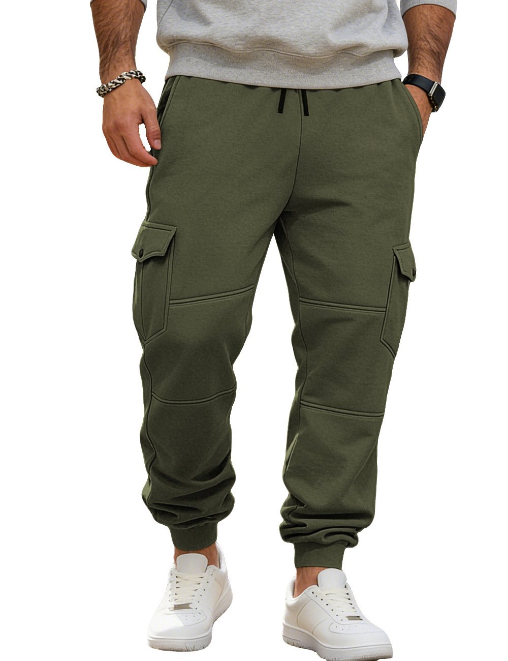Mens Patchwork Multi-Pocket Drawstring Workwear Casual Pants - الصورة 8