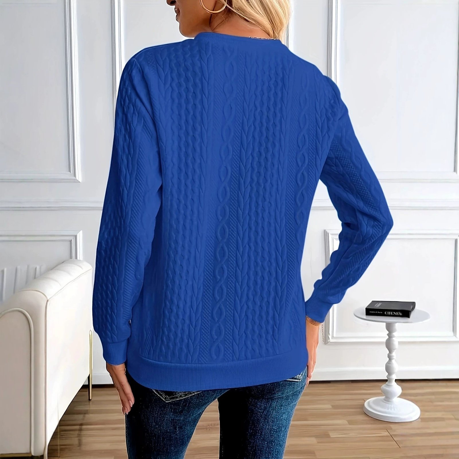 Womens Casual Solid-color Zip-up Crew-neck Top - الصورة 2