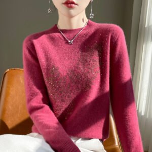 Fashionable Leaf-patterned Rhinestone Sweater For Women
