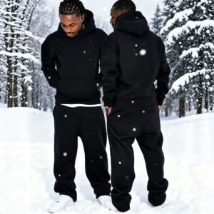 Solid-color Fleece-lined Hoodie And Wide-leg Straight-leg Pants Set
