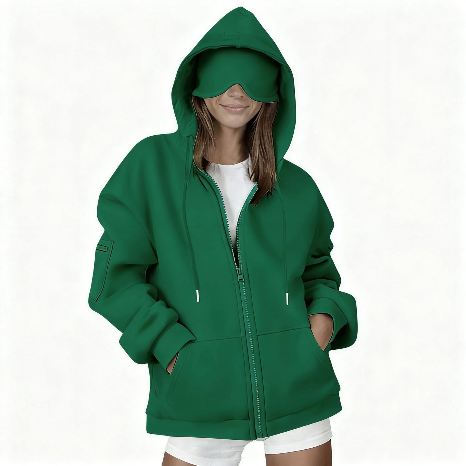 Hooded Cardigan Long-sleeve Zip-up Sweatshirt For Women - الصورة 2