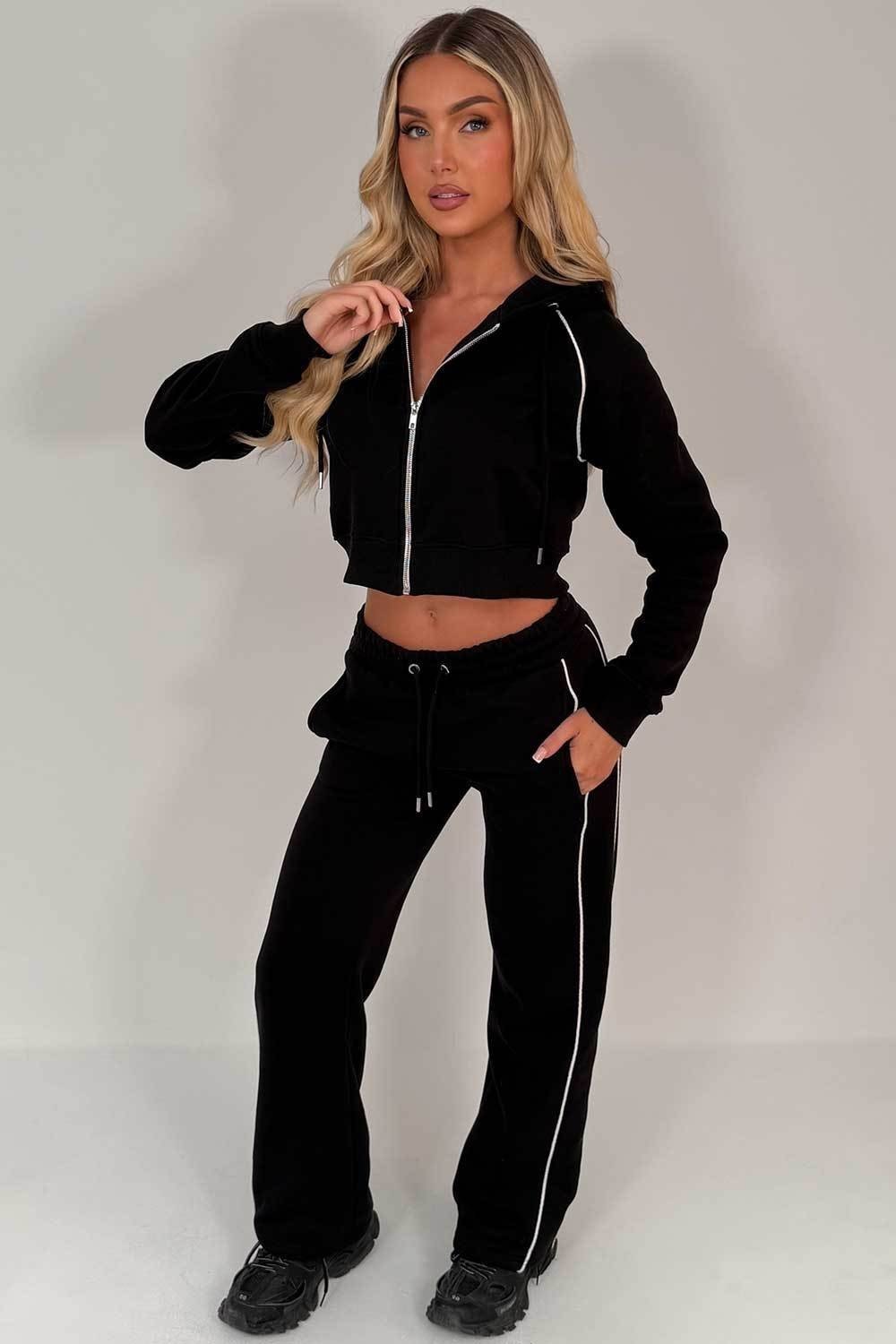 New Autumn Womens Set Hooded Zip-up Jacket And Striped Elastic-waist Pants - الصورة 8