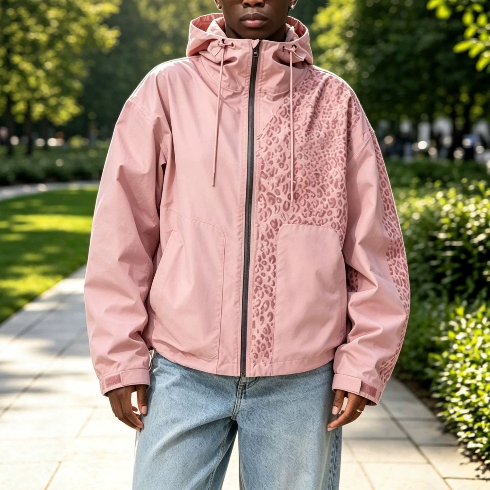 Men's Jacket Changes Color When Exposed To Water, Outdoor Sports Leopard Print - الصورة 7