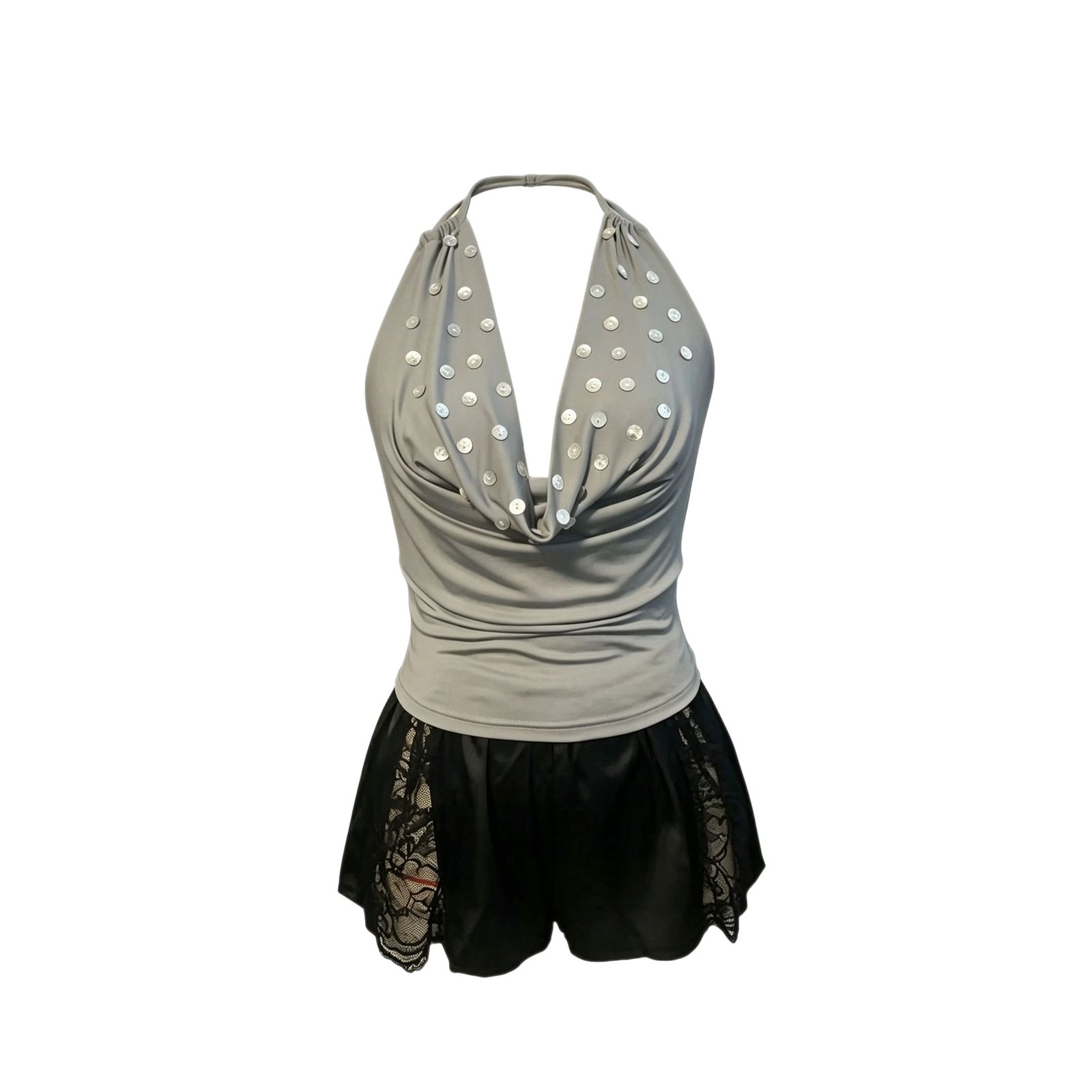 Sexy V-neck Fitted Top With Shell-button Detailing - الصورة 5