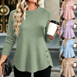 Women's Round-neck Simple Solid-color Fashionable Long-sleeve Top
