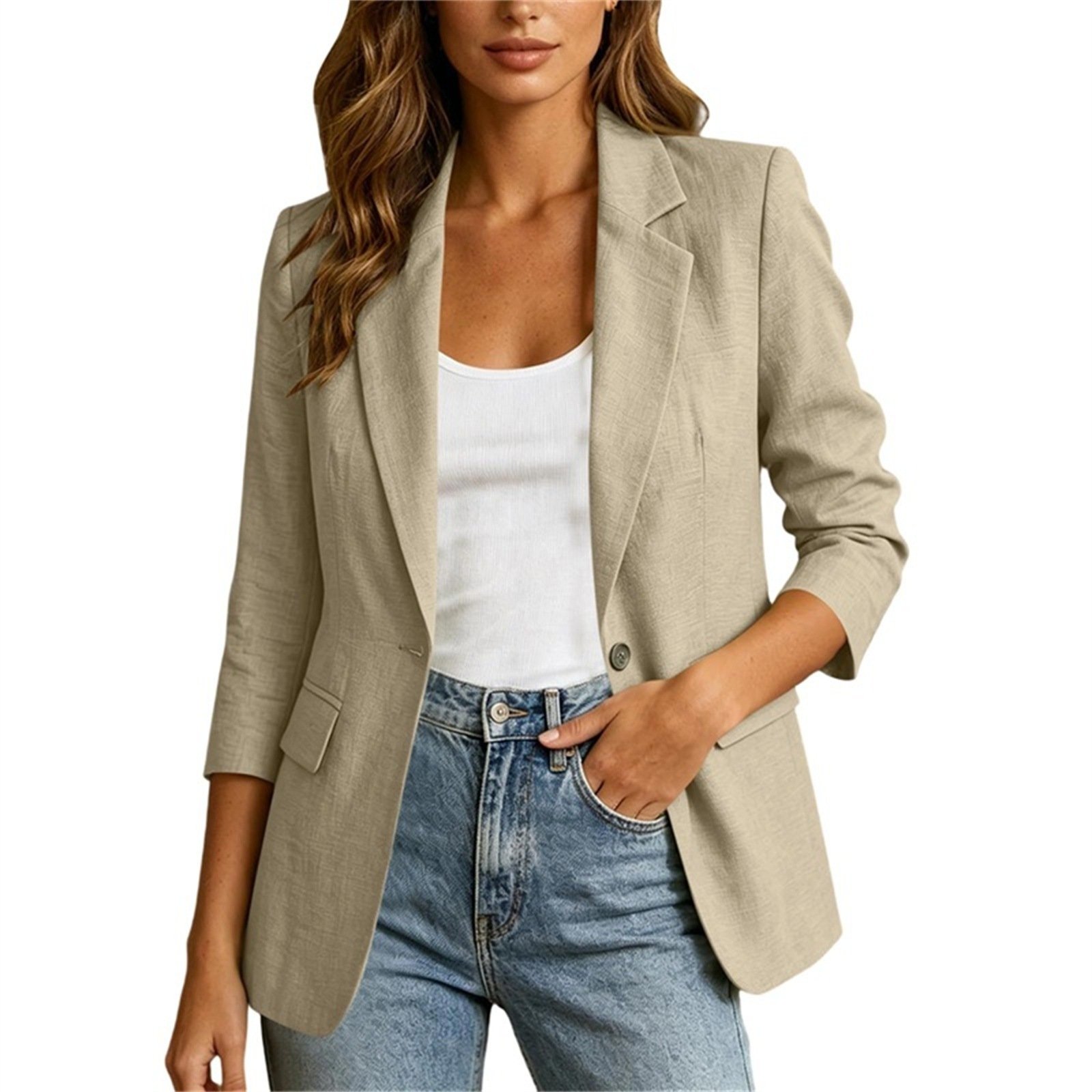 Solid-color Single-button Blazer With A Lapel Collar - الصورة 8
