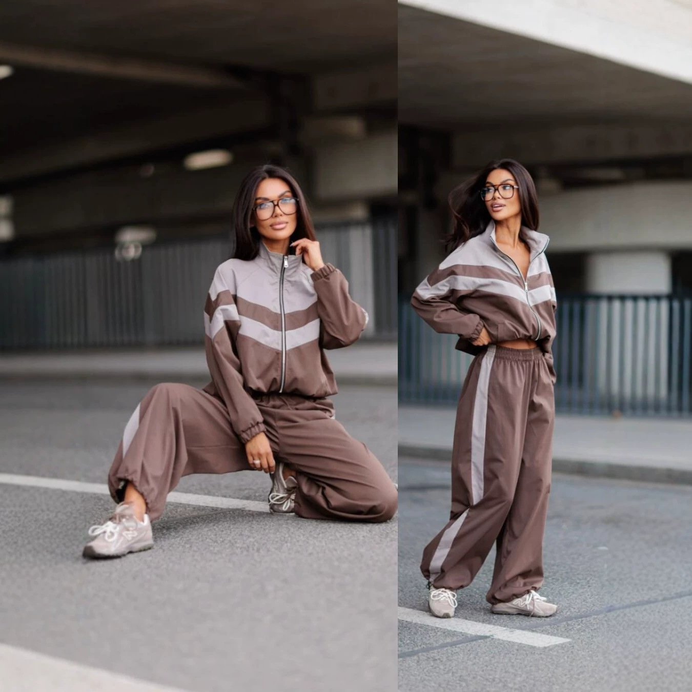 Womens Sporty Casual Two-piece Set Stand-collar Zip-up Jacket And Jogger Pants - الصورة 3