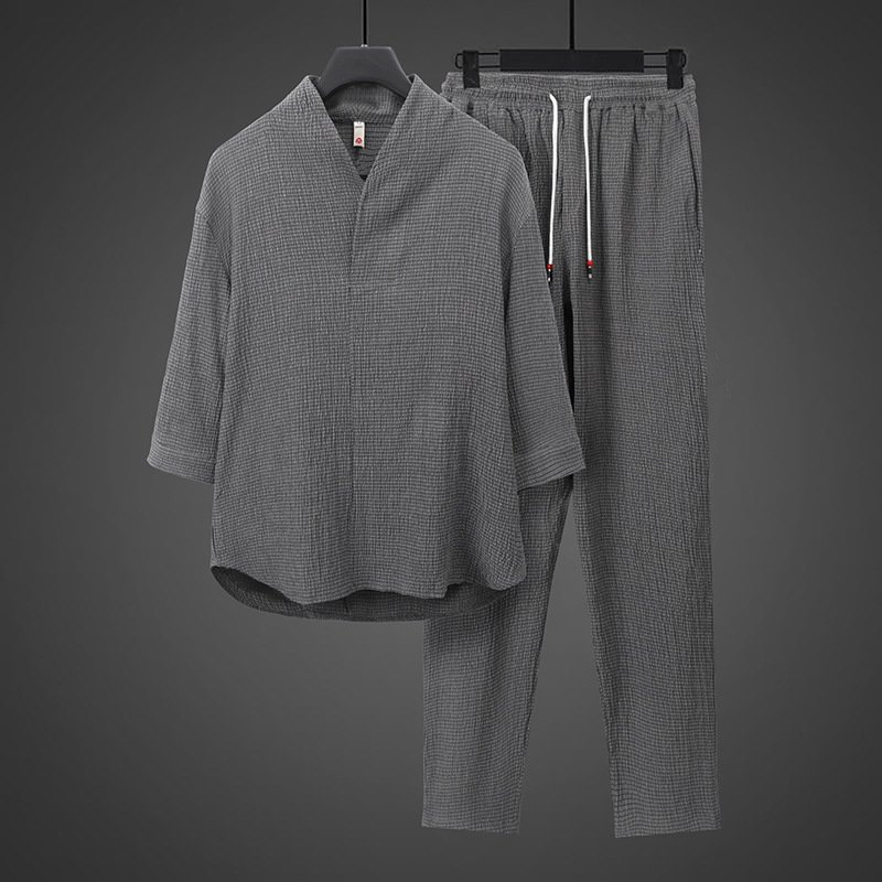 Short-sleeved Summer Loose-fit Plus-size Tang Suit Two-piece Set - الصورة 3