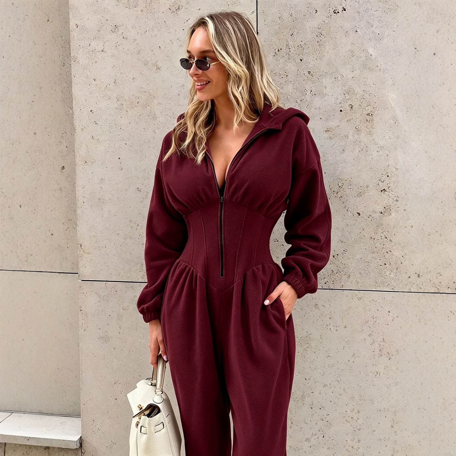 Women's Fallwinter Jumpsuit With Long Sleeves Sporty And Casual Featuring A Hood - الصورة 10