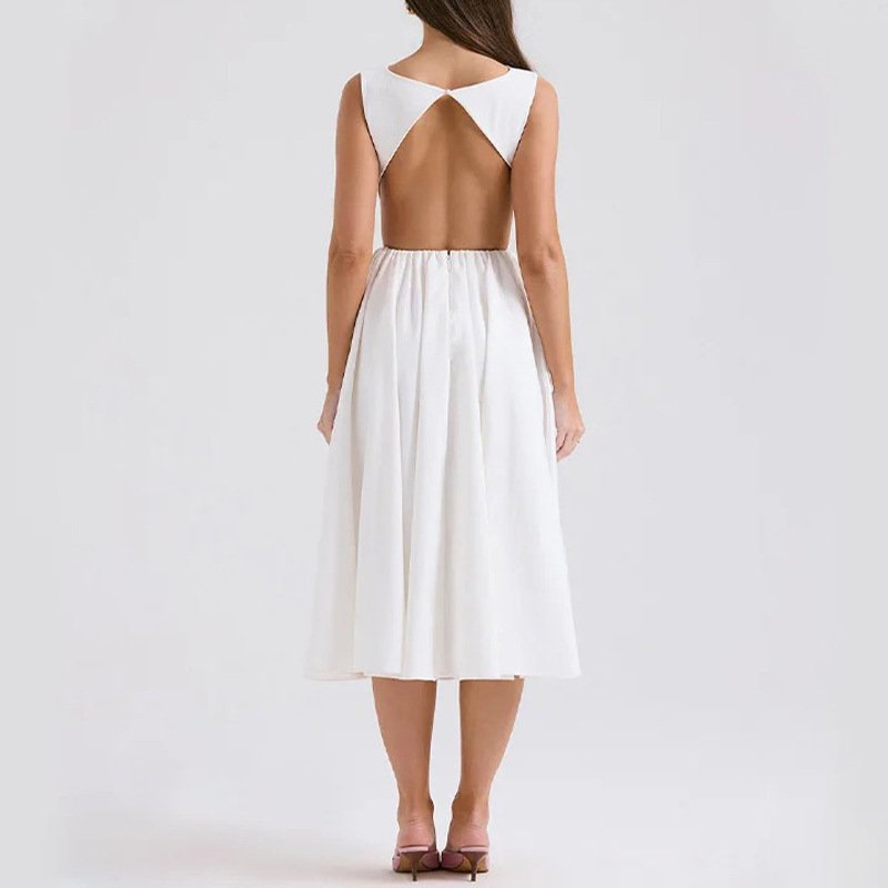 Women's Backless Fashion Crewneck Sleeveless Dress - الصورة 2