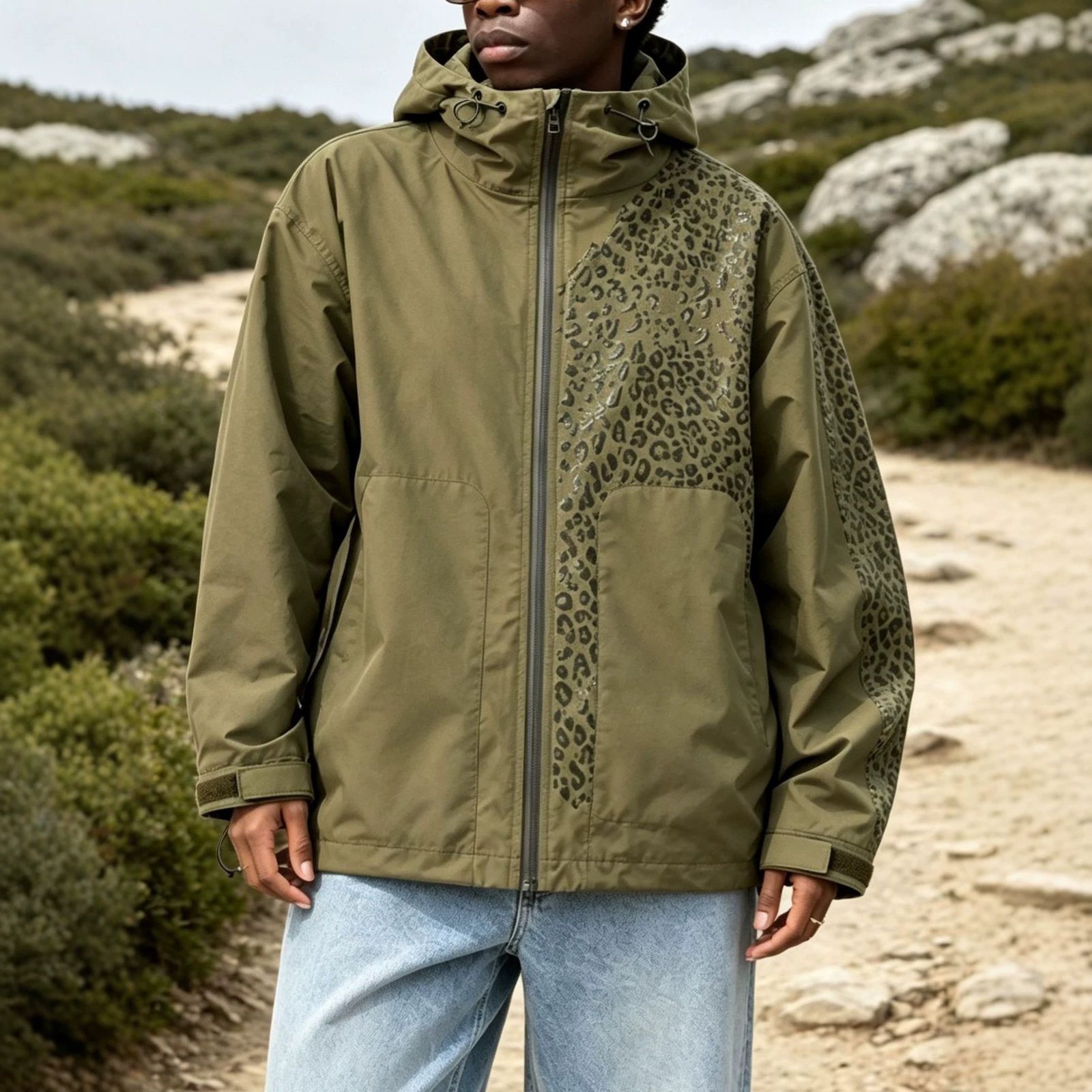 Men's Jacket Changes Color When Exposed To Water, Outdoor Sports Leopard Print - الصورة 8