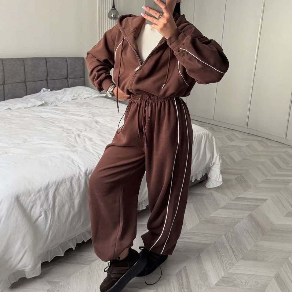 Stylish American-style Sporty Casual Two-piece Sweatshirt Set