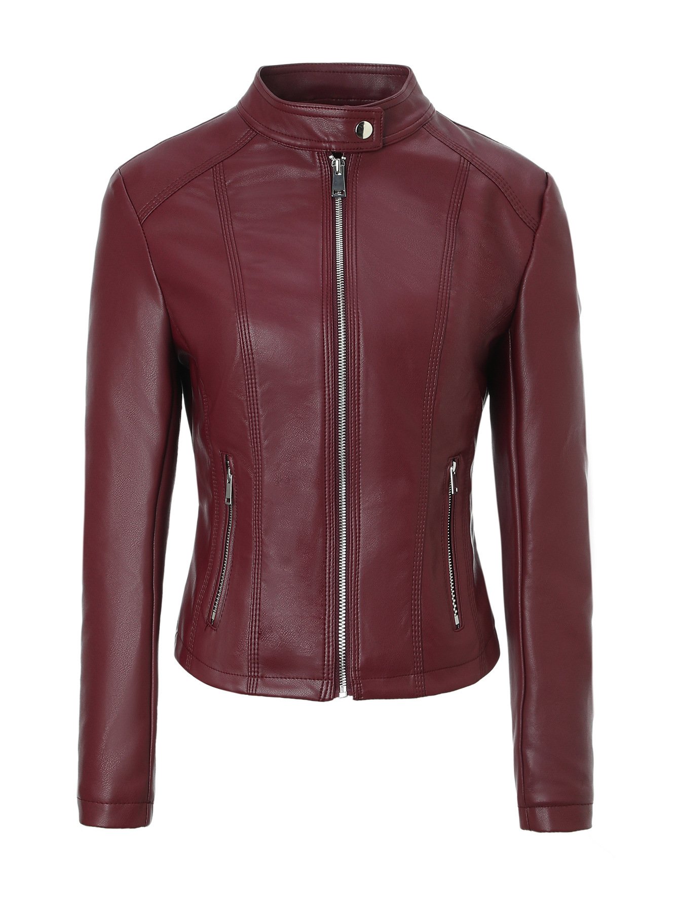 Women's Stand-collar Zip-up Biker PU Leather Jacket - الصورة 5