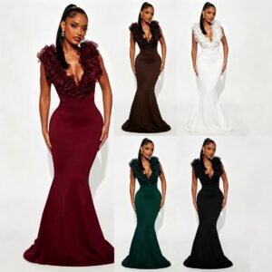 Women's Deep V-neck Backless Long Dress