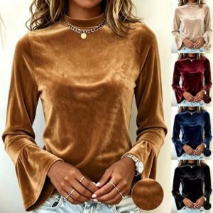 Fallwinter Womens Round-neck Top With Ruffled Sleeves