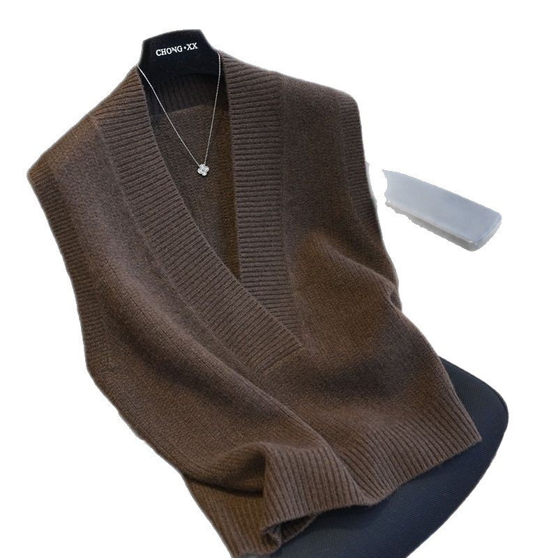 Solid-color Large V-neck Loose-fitting Knit Vest - الصورة 8