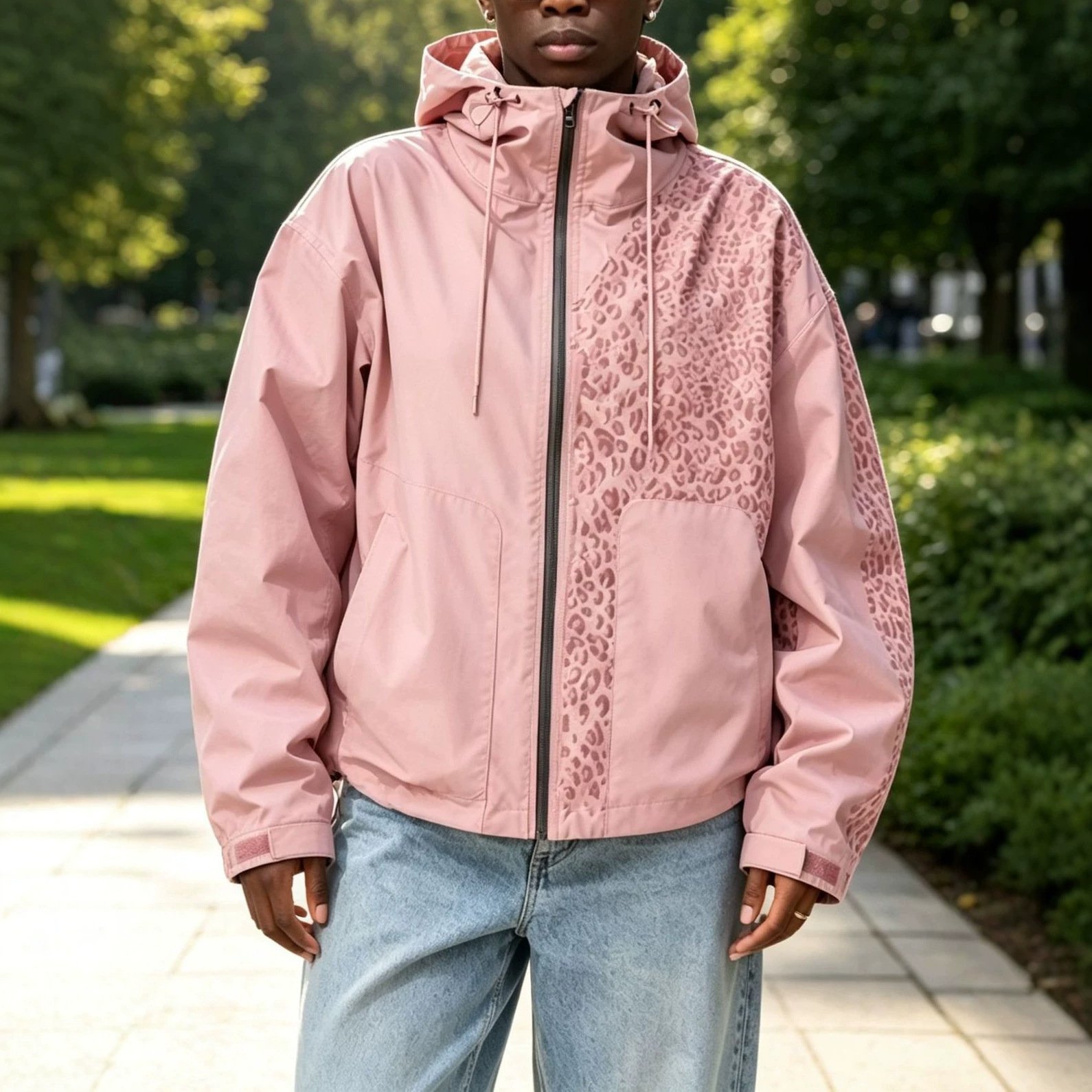 Men's Jacket Changes Color When Exposed To Water, Outdoor Sports Leopard Print - الصورة 2