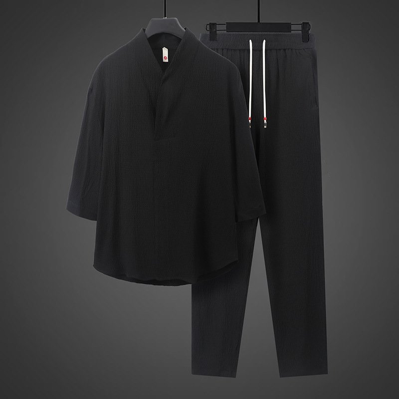 Short-sleeved Summer Loose-fit Plus-size Tang Suit Two-piece Set - الصورة 6