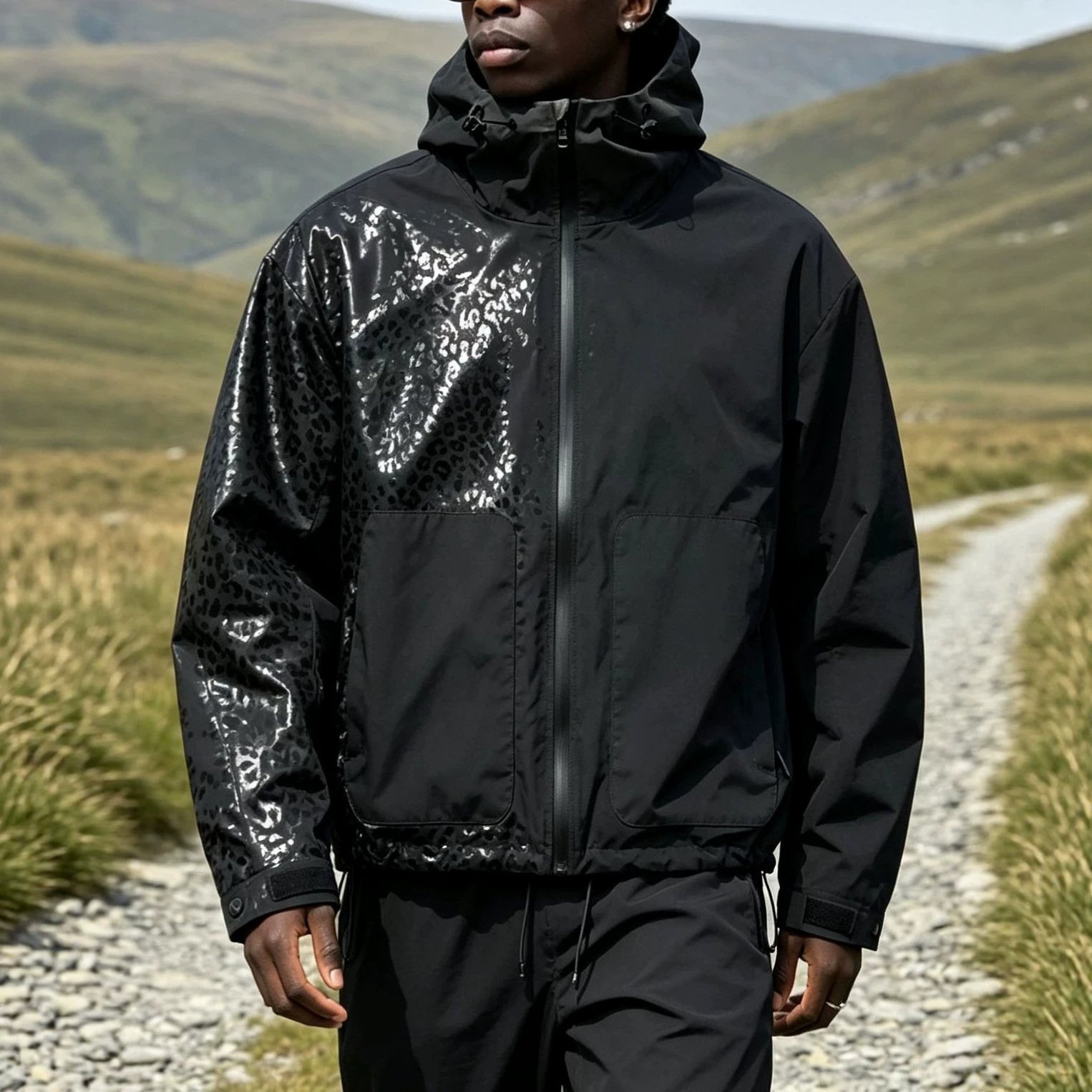Men's Jacket Changes Color When Exposed To Water, Outdoor Sports Leopard Print - الصورة 9