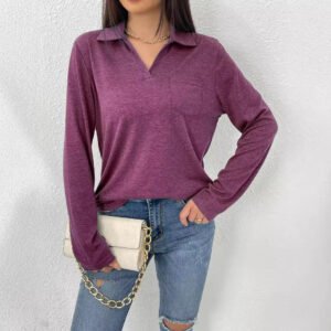Long-sleeved Simple Solid-color Lapel Collar