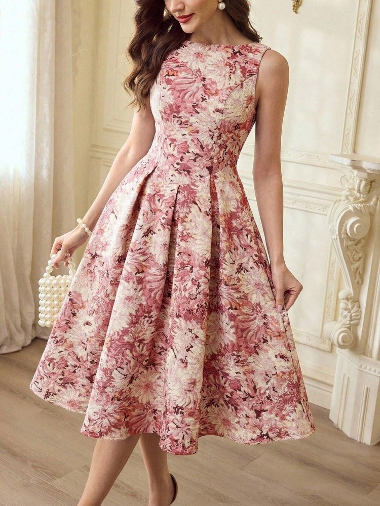 French-style Women's Retro Oil-painting Sleeveless Dress - الصورة 4