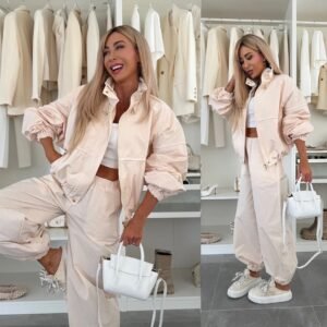 Women's Casual Fashion Solid-Color Two-Piece Set With Zipper