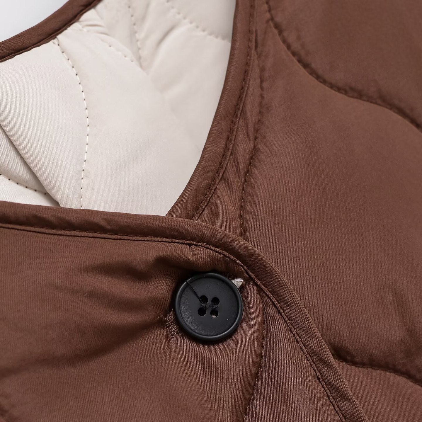 Dark Brown Crew-neck Long-sleeve Cotton Jacket - الصورة 4