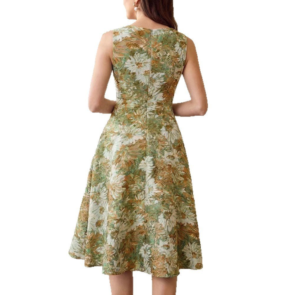 French-style Women's Retro Oil-painting Sleeveless Dress - الصورة 8