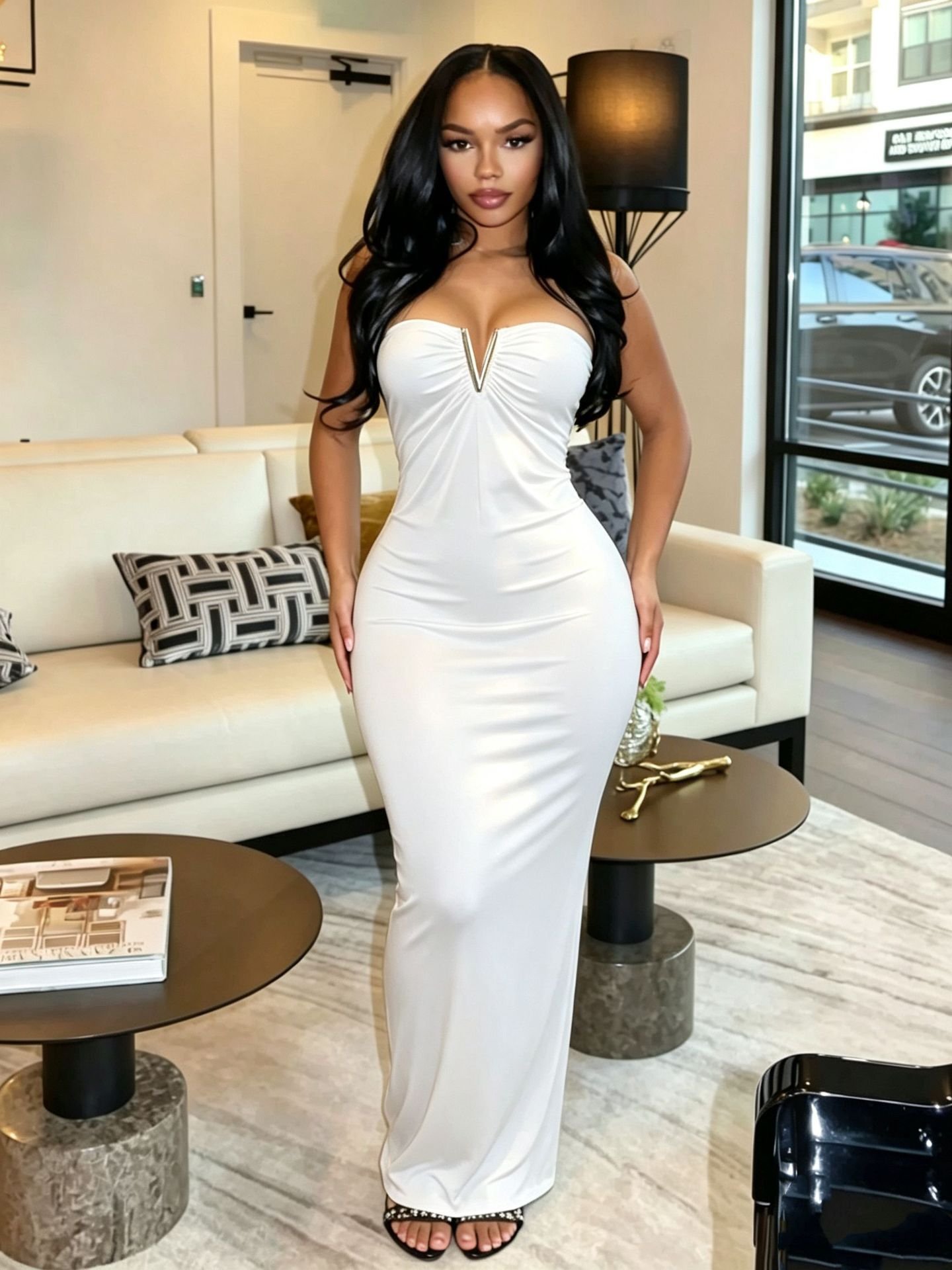Strapless V-clasp Embellished Dress - الصورة 10