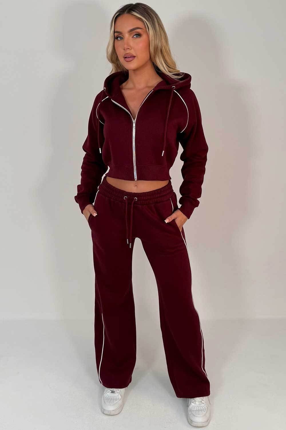 New Autumn Womens Set Hooded Zip-up Jacket And Striped Elastic-waist Pants - الصورة 4