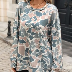 Women's Round-neck Long-sleeve Loose-fit Printed Sweatshirt Top