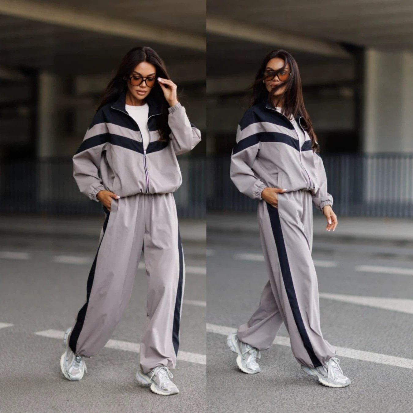 Womens Sporty Casual Two-piece Set Stand-collar Zip-up Jacket And Jogger Pants - الصورة 10